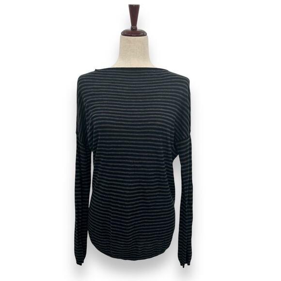 Vince Black and Gray Striped Crew Neck Sweater - Picture 2 of 9